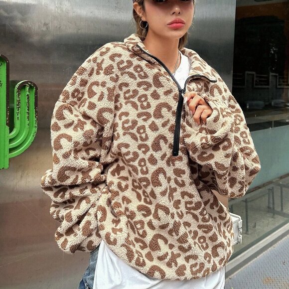 Apricot Casual Women's Leopard Print Basic Long Sleeve Sweatshirt - Picture 3 of 9